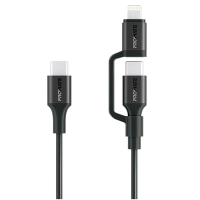 Promate POWERLINK-CCI.BK MFi-zertifiziert – 60W PD – 480Mbps USB-C Multi-Anschlusskabel – 1,2m – Schwarz