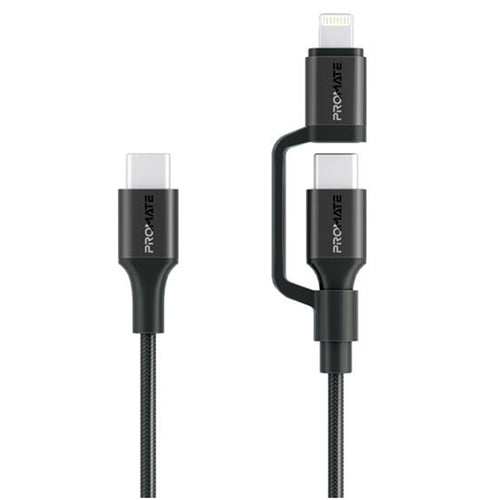 Promate POWERLINK-CCI.BK MFi-zertifiziert – 60W PD – 480Mbps USB-C Multi-Anschlusskabel – 1,2m – Schwarz
