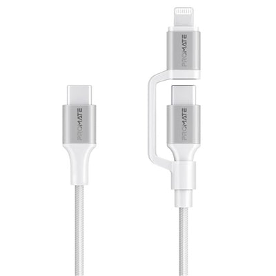 Promate POWERLINK-CCI-WT - 1,2m 60W MFi-zertifiziertes 2-in-1 USB-C Sync & Ladekabel 1x USB-C & 1x Lightning