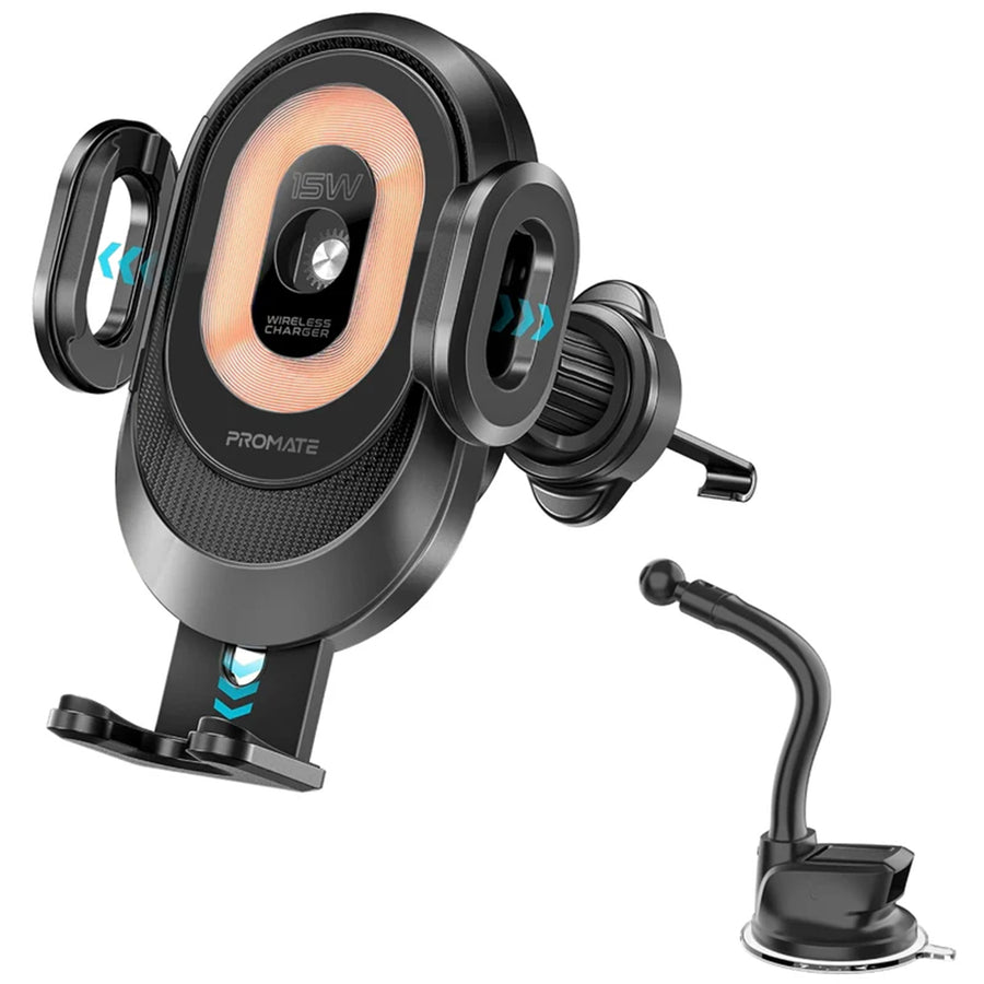Promate POWERMOUNT-2 - 15W Transparent Auto Clamping Wireless Charging Car Mount. Takes 4.7-6.7'' Devices