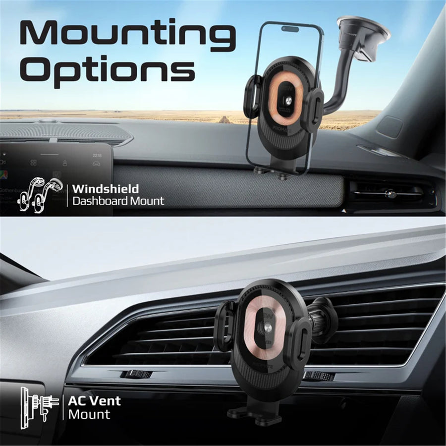 Promate POWERMOUNT-2 - 15W Transparent Auto Clamping Wireless Charging Car Mount. Takes 4.7-6.7'' Devices