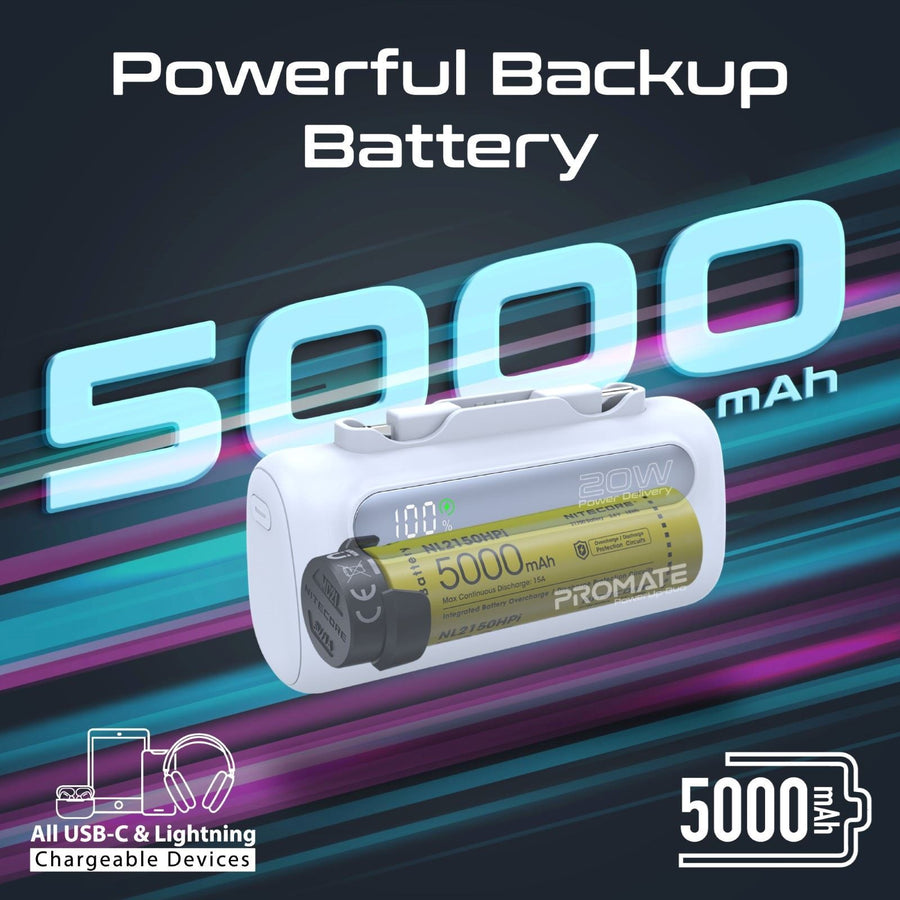 Promate   5000mAh 20W 2-Output Power Bank with Display - Blue