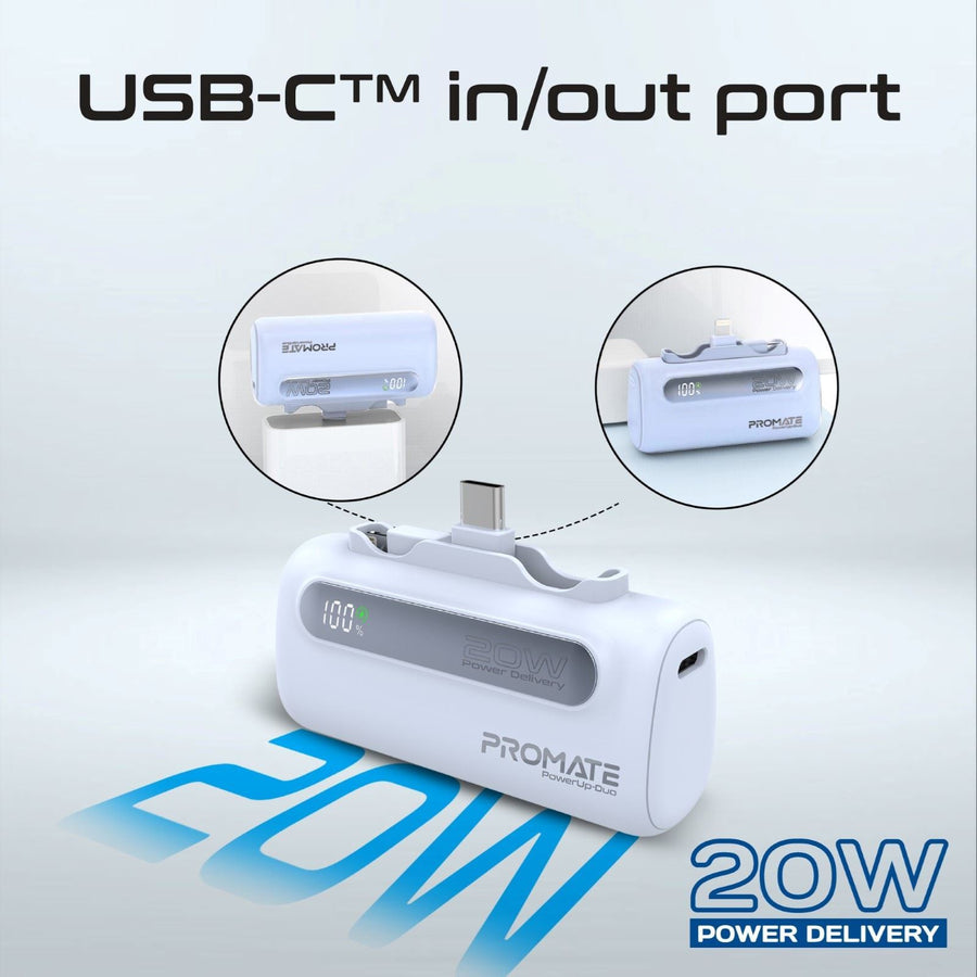 Promate   5000mAh 20W 2-Output Power Bank with Display - Blue