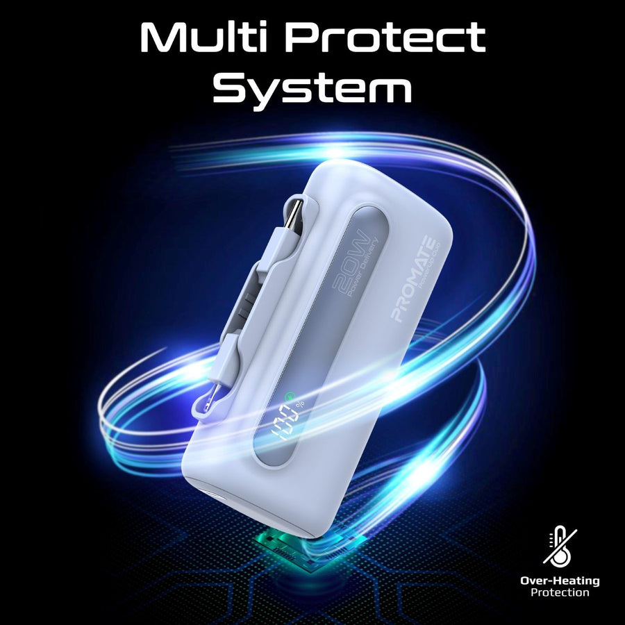 Promate   5000mAh 20W 2-Output Power Bank with Display - Blue