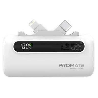Promate 5000mAh 20W Powerbank mit 2 Ausgängen und Display – Weiß