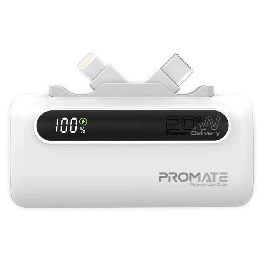 Promate   5000mAh 20W 2-Output Power Bank with Diaplay - White