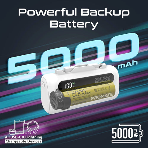 Promate 5000mAh 20W Powerbank mit 2 Ausgängen und Display – Weiß