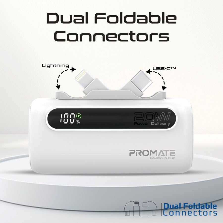 Promate 5000mAh 20W Powerbank mit 2 Ausgängen und Display – Weiß