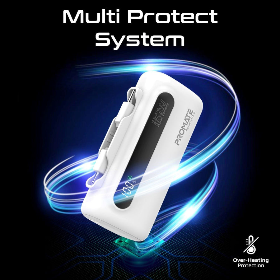 Promate   5000mAh 20W 2-Output Power Bank with Diaplay - White