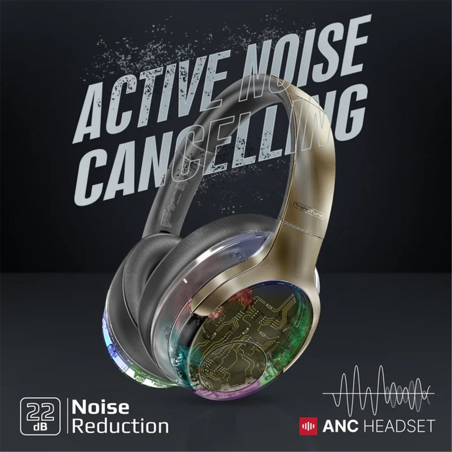 Promate TRANSTUNE-GMT - HiFi Stereo Wireless Bluetooth Active Noice Cancelling Headphones Gun Metal