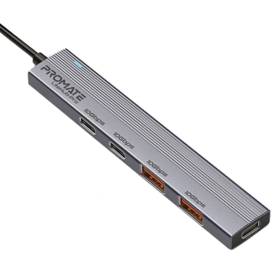 Promate LITEHUB-PRO - 4-in-1 USB Multi-Port Ultra Compact Hub USB-C Connector. 2x USB-A 10Gbps Ports & 2x