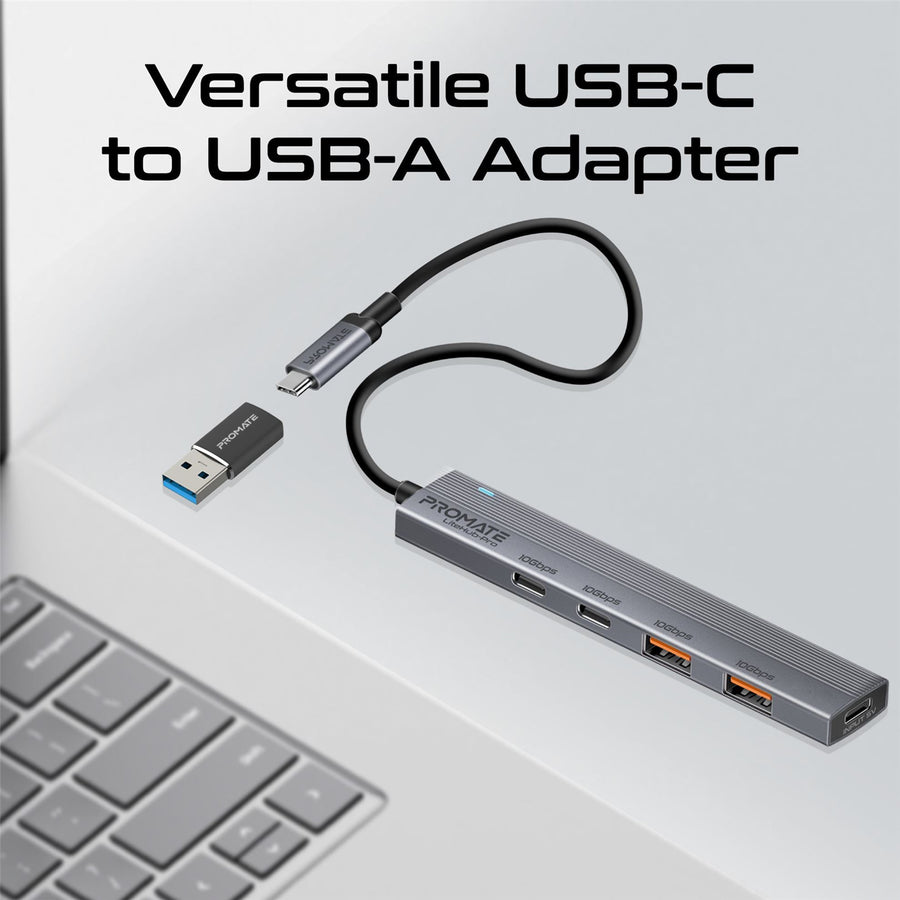 Promate LITEHUB-PRO - 4-in-1 USB Multi-Port Ultra Compact Hub USB-C Connector. 2x USB-A 10Gbps Ports & 2x