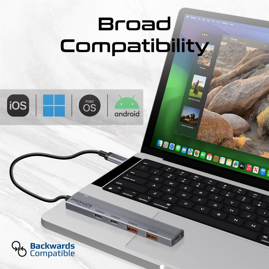 Promate LITEHUB-PRO - 4-in-1 USB Multi-Port Ultra Compact Hub USB-C Connector. 2x USB-A 10Gbps Ports & 2x