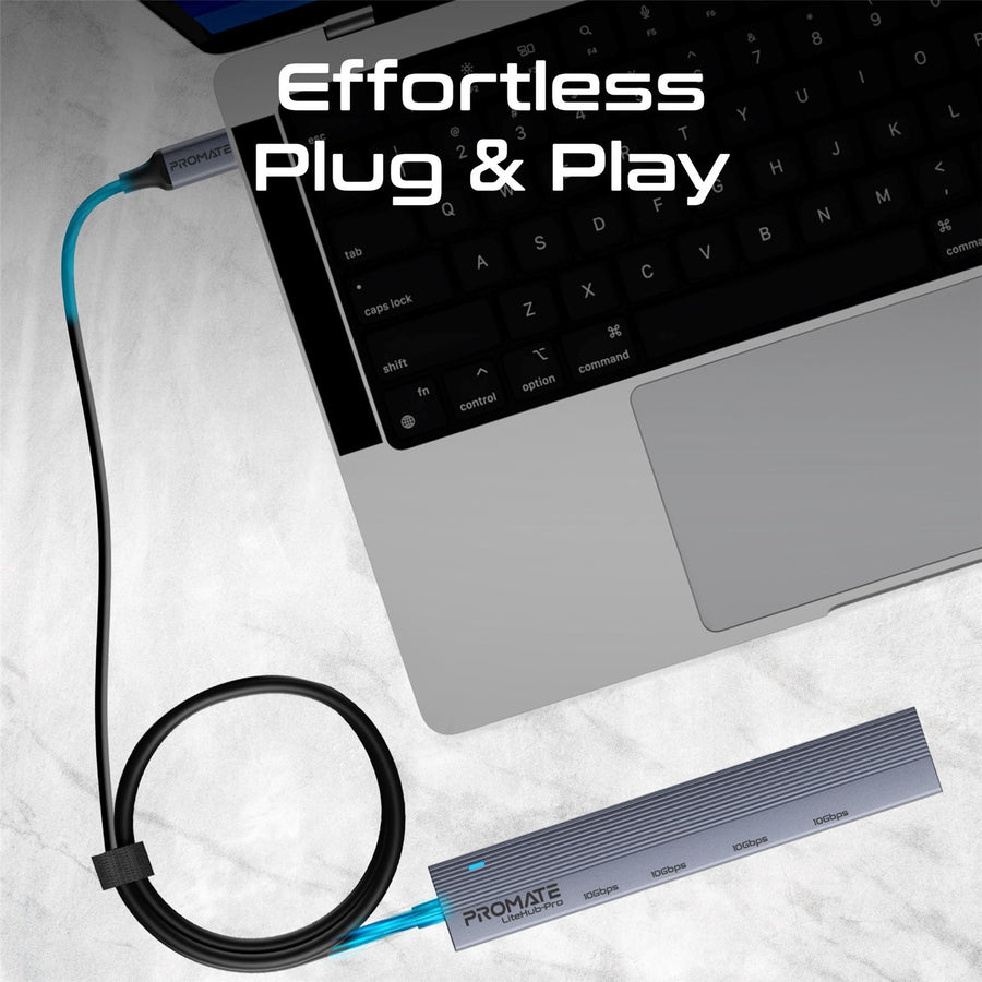 Promate LITEHUB-PRO - 4-in-1 USB Multi-Port Ultra Compact Hub USB-C Connector. 2x USB-A 10Gbps Ports & 2x