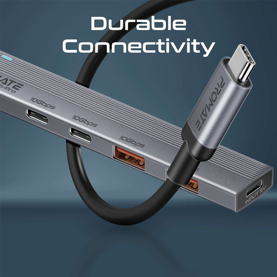 Promate LITEHUB-PRO - 4-in-1 USB Multi-Port Ultra Compact Hub USB-C Connector. 2x USB-A 10Gbps Ports & 2x