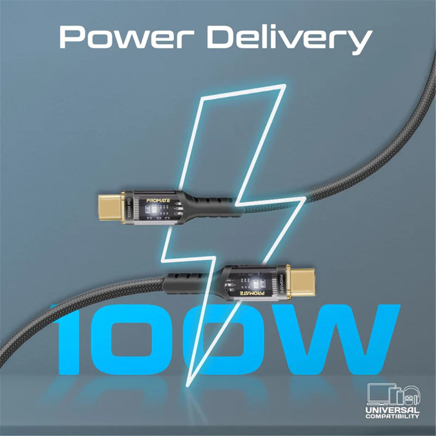Promate  LUCIDLINE-CC120B 100W PD - 480Mbps USB-C Cable - 1.2m - Black