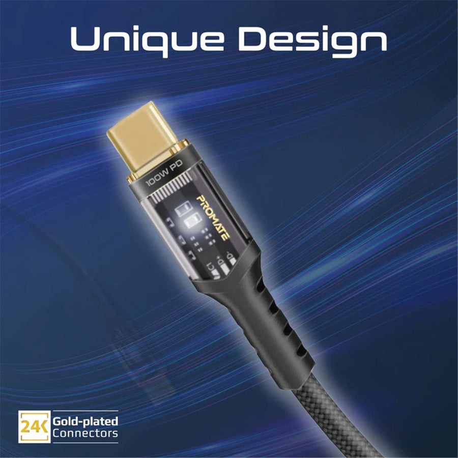 Promate  LUCIDLINE-CC120B 100W PD - 480Mbps USB-C Cable - 1.2m - Black