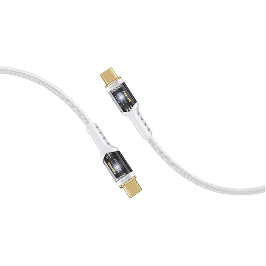 Promate LUCIDLINE-CC120W - 1.2m USB-C to USB-C Ultra-Fast 100W PD Cable w/ Transparent Connectors.