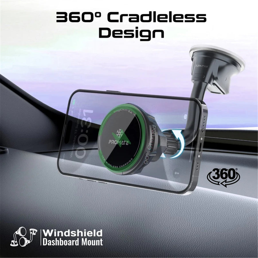 Promate MAGCHILL-GA - 15W ActiveCool Cradleless Magsafe Compatible Charger Mount. Includes Gooseneck