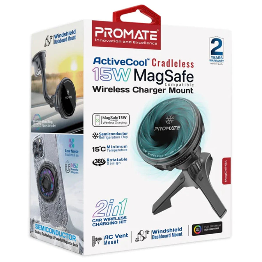 Promate MAGCHILL-GA - 15W ActiveCool Cradleless Magsafe Compatible Charger Mount. Includes Gooseneck