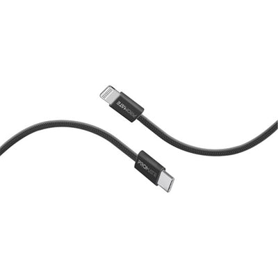 Promate ECOLINE-CI120.BK 27W PD - 480Mbps USB-C to Lightning Cable - 1.2m - Black Fabric Braided - 25000+ Bend Lifespan - Data & Charge