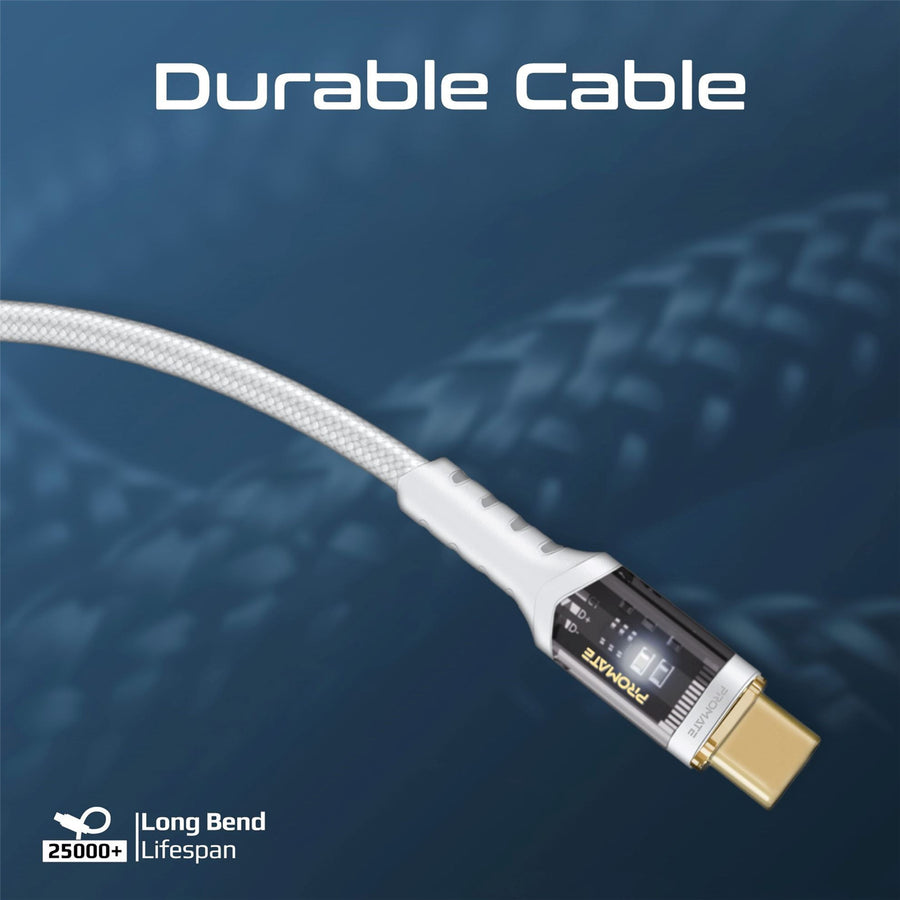 Promate LUCIDLINE-CC200W - 2m USB-C to USB-C Ultra-Fast 100W PD Cable w/ Transparent Connectors