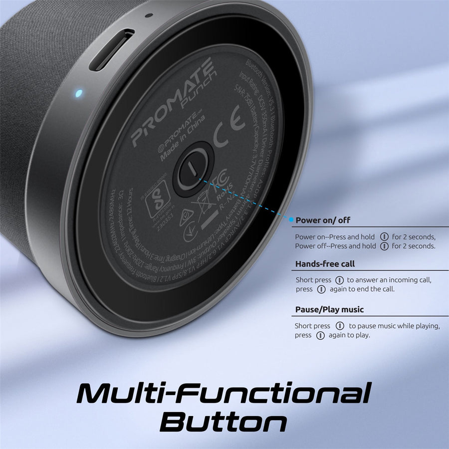 Promate  PUNCH.BLK 3W Mini Bluetooth Speaker with Magsafe Compatible Base
