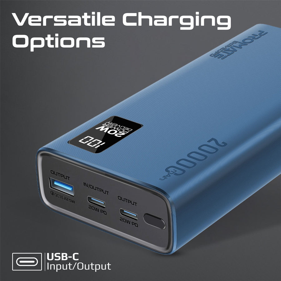 Promate  BOLT-20PD-BL 20000mAh 20W 3-Output Power Bank with Display - Blue