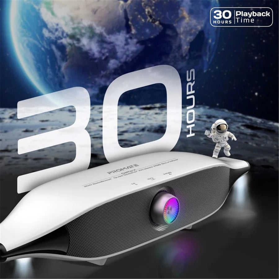 Promate DELTA-X - 20W BassBoost Quad Speaker Bluetooth RGB Soundbar. 12 RGB Modes Up to 30 Hours