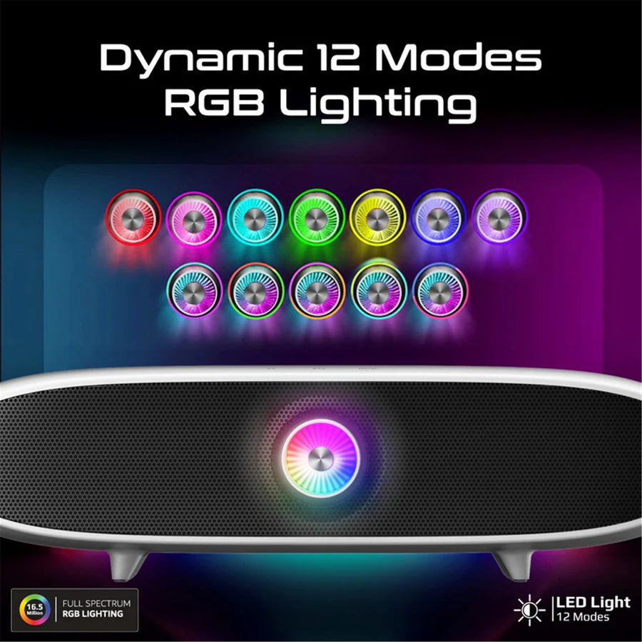 Promate DELTA-X - 20W BassBoost Quad Speaker Bluetooth RGB Soundbar. 12 RGB Modes Up to 30 Hours