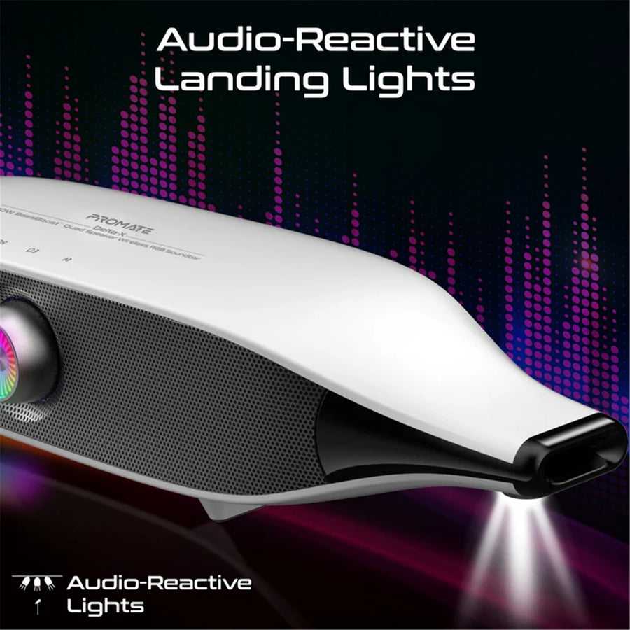 Promate DELTA-X - 20W BassBoost Quad Speaker Bluetooth RGB Soundbar. 12 RGB Modes Up to 30 Hours