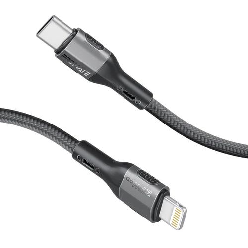 Promate FLETCHLINK-CI-BK - 1.2m 27W PD USB-C to Lightning Tough-Built Cable. Supports up to 480Mbps Slim