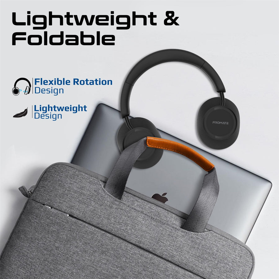 Promate TAKT-BLK - HiFi Stereo Wireless Over Ear Ergonomic Headphones. Up to 12 Hours Playing Time