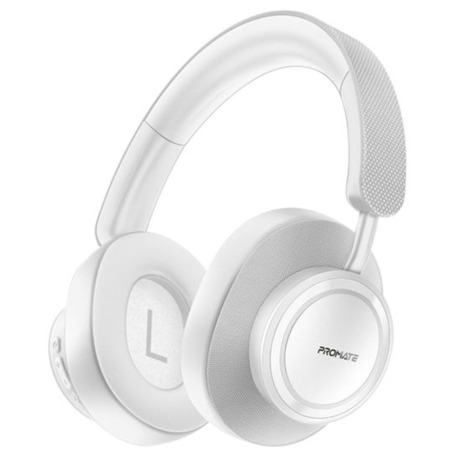 Promate TAKT-WHT - HiFi Stereo Wireless Over Ear Ergonomic Headphones. Up to 12 Hours Playing Time
