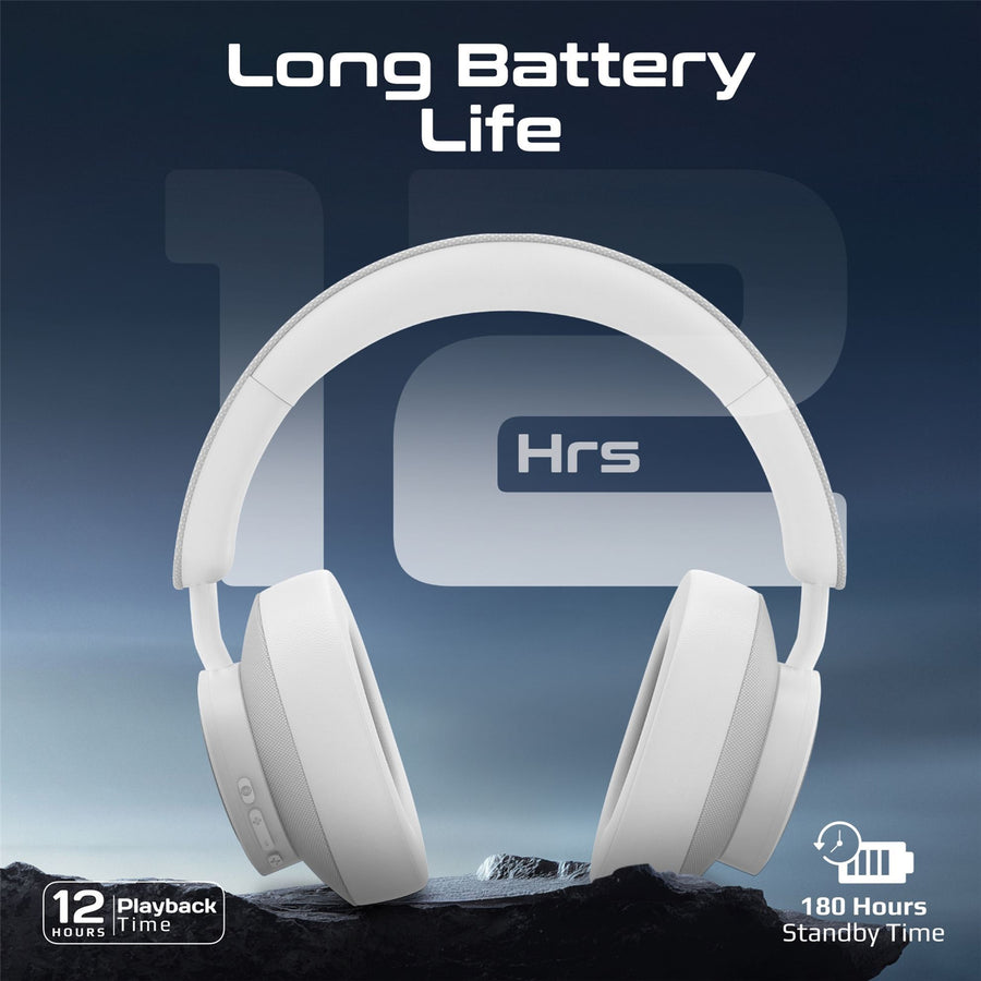 Promate TAKT-WHT - HiFi Stereo Wireless Over Ear Ergonomic Headphones. Up to 12 Hours Playing Time