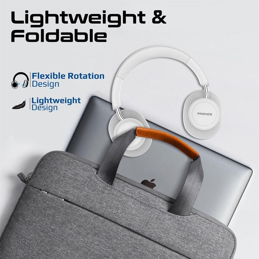Promate TAKT-WHT - HiFi Stereo Wireless Over Ear Ergonomic Headphones. Up to 12 Hours Playing Time