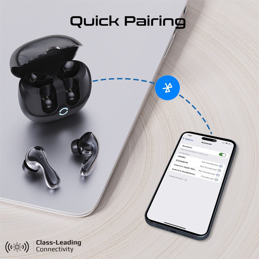 Promate BATON-BLK - In-Ear HD Bluetooth Earbud Hybrid ANC TWS w/ Intellitouch Includes 500mAh Recharging