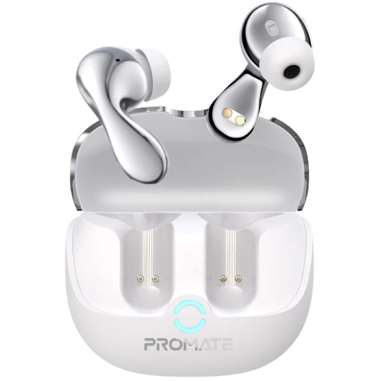 Promate BATON-WHT - In-Ear HD Bluetooth Earbud Hybrid ANC TWS w/ Intellitouch 500mAh Recharging Battery