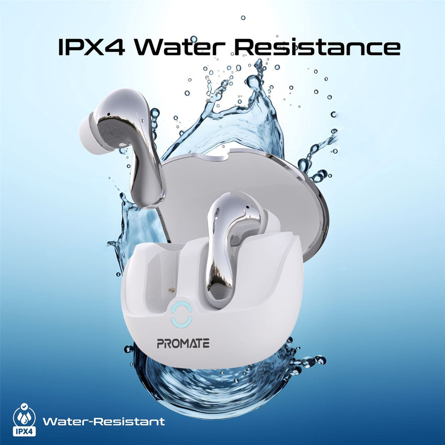 Promate BATON-WHT - In-Ear HD Bluetooth Earbud Hybrid ANC TWS w/ Intellitouch 500mAh Recharging Battery