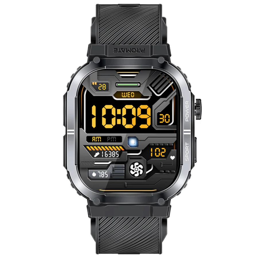 Promate XWATCH-SL-BLK - IP68 Smartwatch w/ 2.01'' Display & Bluetooth Calling. Fitness Tracker Pedometer