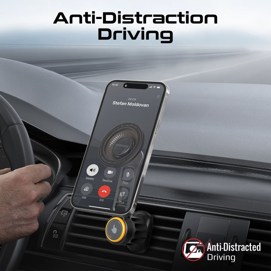 Promate BRIDGEMOUNT - MagGrip 360 Rotatable Smartphone Holder w/ AC Vent Mount. Secure Anti-Slip Mount