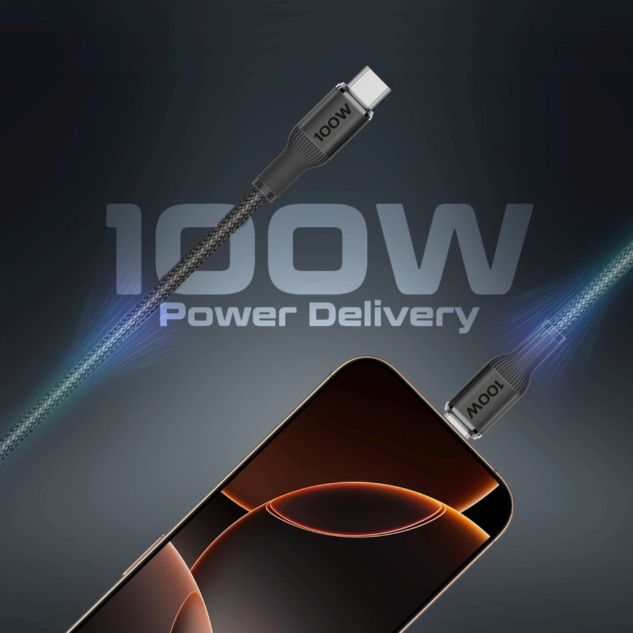 Promate FUSION-CCW-BLK - 1.4m 100W High-Speed Multi Device Charging Cable w/ Apple Watch Charger. 2x 100W PD USBC