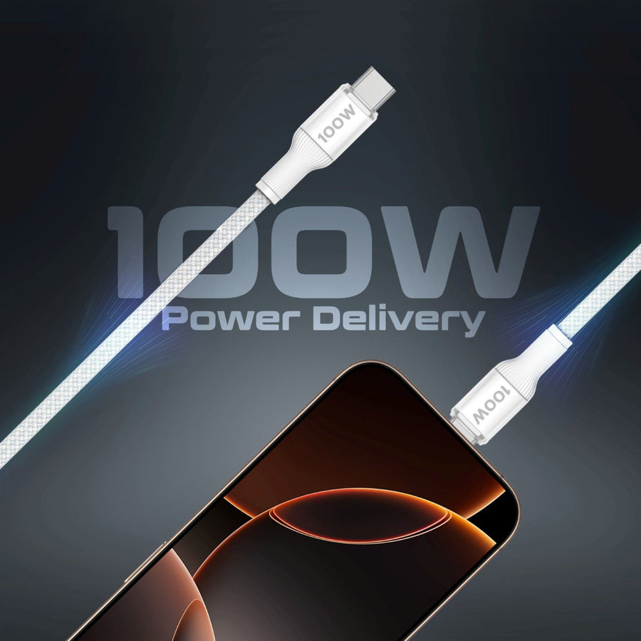 Promate FUSION-CCW-WHT - 1.4m 100W High-Speed Multi Device Charging Cable w/ Apple Watch Charger. 2x 100W PD USBC