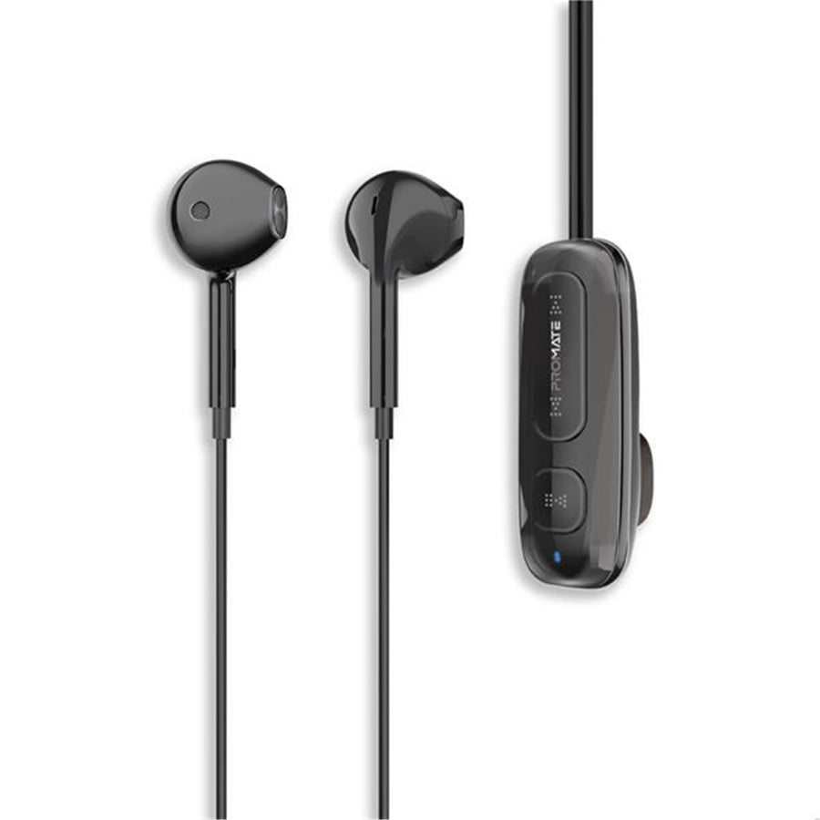 Promate LATCH-BLK - Clip-On BT Wireless Dynamic Earphones Magnetic Collar Clip Up to 12hrs Playtime Inline