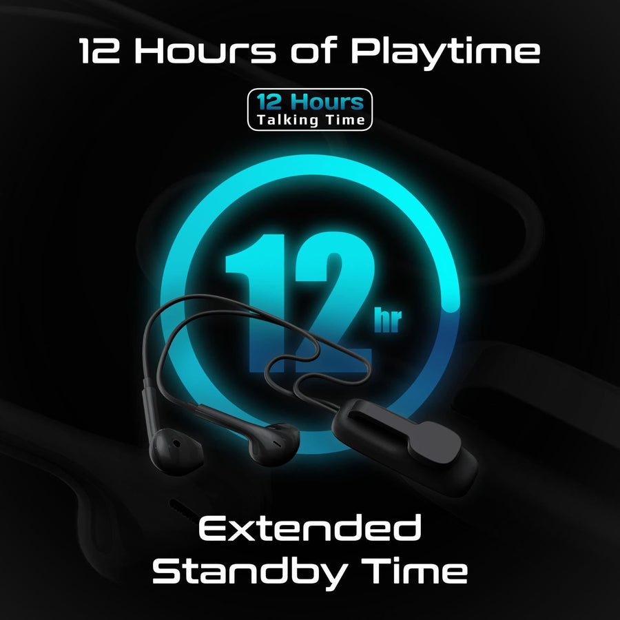 Promate LATCH-BLK - Clip-On BT Wireless Dynamic Earphones Magnetic Collar Clip Up to 12hrs Playtime Inline