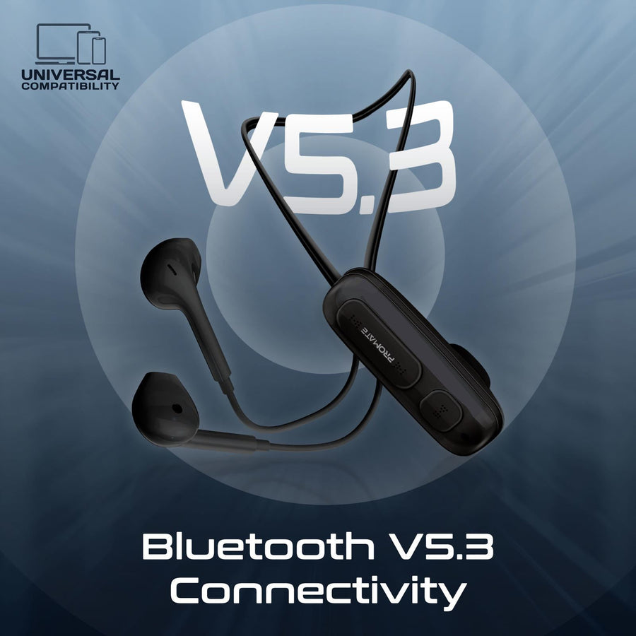 Promate LATCH-BLK - Clip-On BT Wireless Dynamic Earphones Magnetic Collar Clip Up to 12hrs Playtime Inline