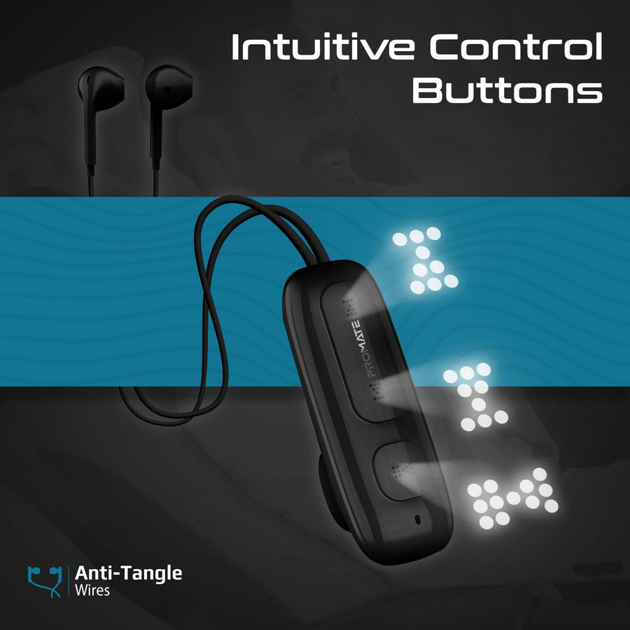 Promate LATCH-BLK - Clip-On BT Wireless Dynamic Earphones Magnetic Collar Clip Up to 12hrs Playtime Inline
