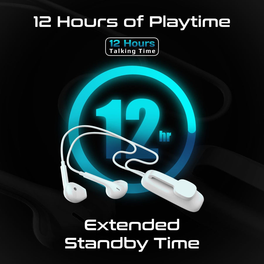 Promate LATCH-WHT - Clip-On BT Wireless Dynamic Earphones Magnetic Collar Clip Up to 12hrs Playtime Inline
