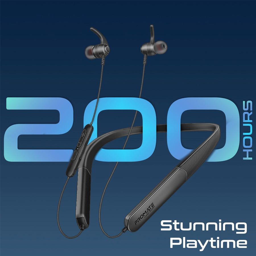 Promate LEAP-200H - SportFit HiFi Wireless NeckBand Earphones 200 Hours Playtime. ENC Noise Reduction