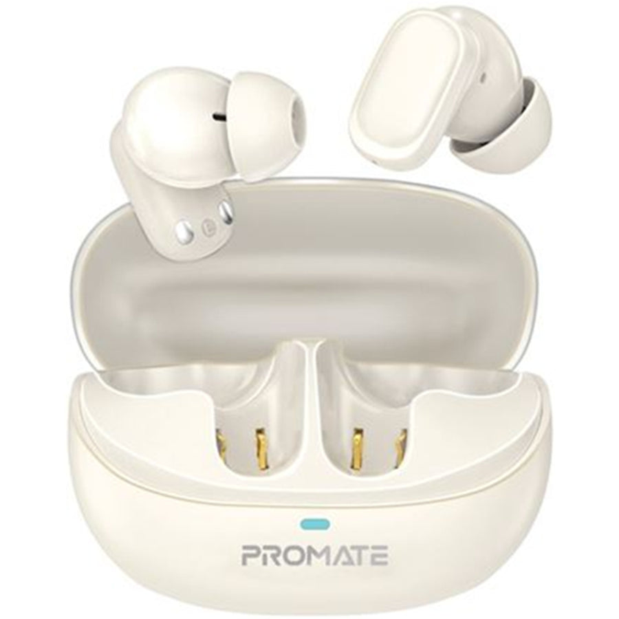 Promate LUSH-PRO-WHT - In-ear HD TWS BT Earbuds Intellitouch & 400mAh Charging Case. Ergonomic Fit